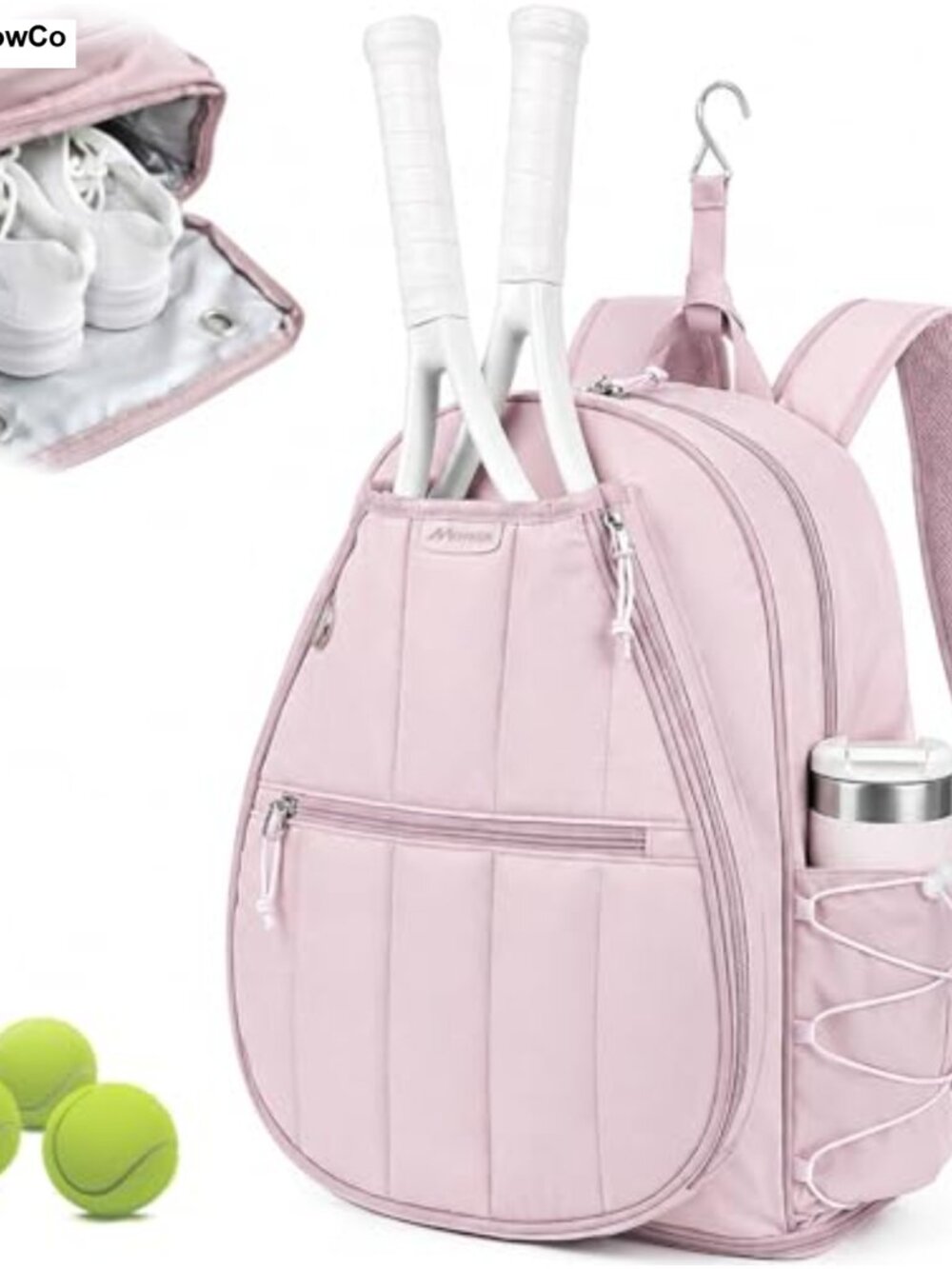 Quilted Tennis Gym Backpack for Women Holds 2 Rackets with Shoe Compartment